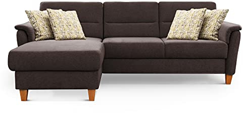 CAVADORE Schlafsofa Palera / L-Form Polstersofa mit Federkern, Schlaffunktion und Bettkasten / 244 x 89 x 163 / Chenille, Braun