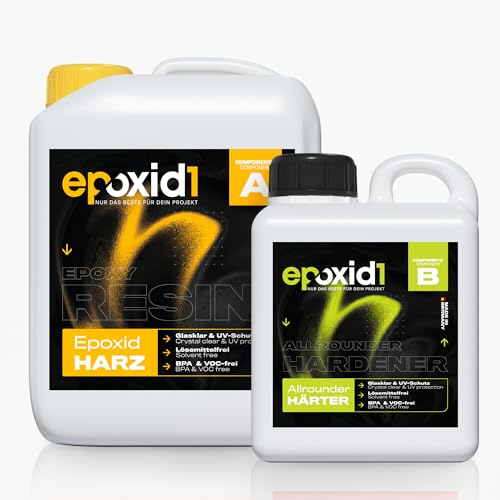 epoxid1® Epoxidharz mit Härter 7kg Set | glasklar & blasenfrei | ideal zum Gießen von Rivertable und anderen Volumenverguss bis 5cm | Für Anfänger & Profis | Premium Qualität