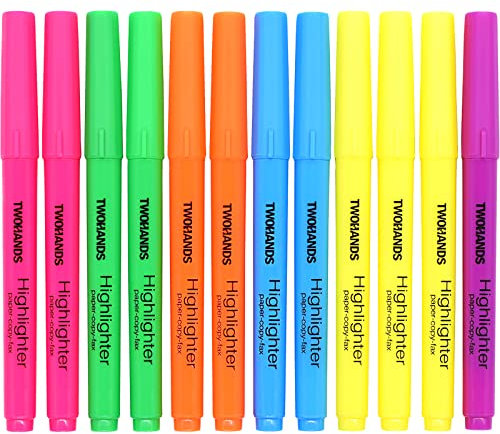 TWOHANDS Highlighter Pens, Bright Highlighters with Chisel Tip, No Bleed, Long-lasting, Assorted Colours, 12 count, 21304
