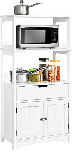 CASART Bathroom Storage Cabinet, Wooden Floor Cupboard with Open Shelves, Drawer and Doors, Freestanding Storage Units for Living Room Kitchen Office (White)