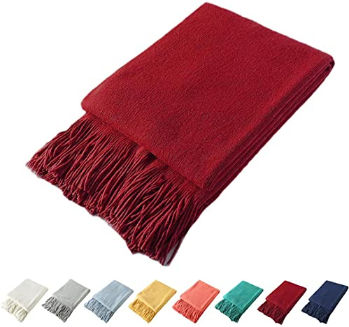 Homiest Dekorative Strickdecke mit Fransen, leichte Decke aus Acryl-Strickdecke, weiche und gemütliche Quaste Decke für Couch Sofa Bett (rot, 152,4 x 203,2 cm)