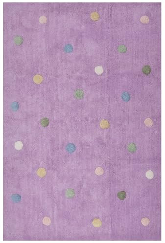 LIVONE Happy Rugs for Kids Pflegeleichter Kinderteppich 100% Baumwolle waschbarKinderzimmer mit Punkten Kreisen in Flieder lila rosa grün Creme Silber grau Grösse 160 x 230 cm
