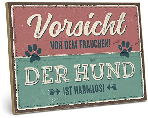 ARTFAVES® Wandbild Holzschild mit Spruch - Vorsicht vor dem Frauchen - Türschild Retro Vintage Deko Bild Geschenk - Haustier, Hund
