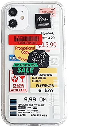 YLFC Kühlen Nette Farbe Klare Stempel Label Barcode Fall Für iPhone 12 7 8 Plus 11 Pro XR MAX X XS Street Fashion Weiche Silicon Telefon Abdeckung (Color : A, Size : for iPhone 6 6S)