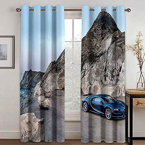 KQDMYT Vorhang Blickdicht Gardinen Strandblaues Auto Sonnenschutz Schallschutz Mit Ösen Fenstervorhang Für Schlafzimmer Wohnzimmer Kinderzimmer Küche Modern Verdunklungsvorhänge 140x160cm