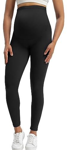 Buttergene Damen Blickdicht Umstandsstrumpfhose/Overknee Oigh Waisted Umstands Ende-Leggings/Regnancy-Zubehör/Umstandshose, 1 Stück, schwarz, M