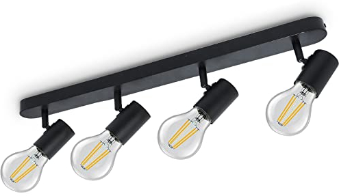 KYOTECH Deckenlampe E27 Deckenstrahler 4 Flammig 350° Schwenkbar Max. 60W Vintage Deckenleuchte E27 Spotleuchte Drehbar Schwarz Deckenspots für Wohnzimmer, Schlafzimmer Ohne Leuchtmitte