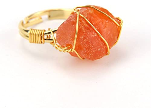 Ring Damen, Natürlicher Roter Achat Stein Kristall Offene Ringe Unregelmäßige Goldene Fadenwicklungstapelbares Reiki-Gleichgewicht Verstellbare Fingerringe Schmuck Hochzeitsgeschenk Für Frauen M