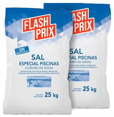 FLASHPRIX Pack 2 Sacos Sal para Piscinas, Marina Húmeda, Ideal para Mantener Agua Clara y Limpia, 50Kg