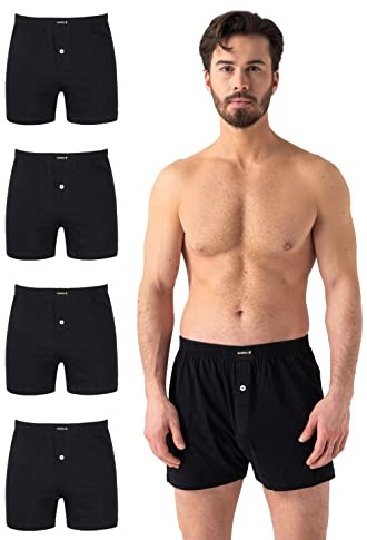 Barrio 13 Boxershorts Herren 4er Pack komfortable Weite Unterhose aus 95% Baumwolle mit Eingriff und Komfortbund Schwarz Größe S
