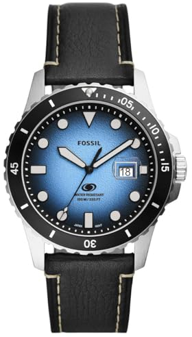 Fossil Blue Uhr für Herren, Quarzwerk mit Edelstahl- oder Lederarmband, Schwarz, 42MM