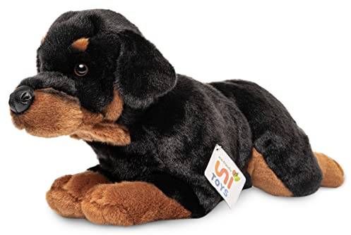 Uni-Toys - Rottweiler, liegend - 39 cm (Länge) - Plüsch-Hund, Haustier - Plüschtier, Kuscheltier, Schwarz-braun