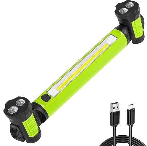 Lampe mecanicien, Lampe de travail LED rechargeable 5200 mAh, Lampe de travail puissante et lumineuse de 2500LM, Lampe d'inspection magnétique portable avec crochets pour réparation de voiture/atelier