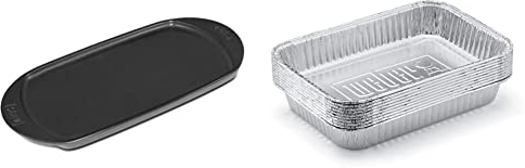 Weber 6465 Keramische Grillplatte 40 x 22 cm x 2 cm, für alle Holzkohlegrills ab 47 cm und für alle Gasgrills ab Q100 & 6415 Small 7-1/2-Inch-by-5-inch Aluminum Drip Pans, Set of 10