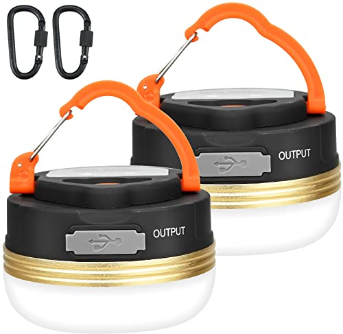 2 Pack Camping Lights, USB Rechargeable Camping Lantern LED Tent Light with Magnetic Base, 3 Modes with Hook Waterproof Portable Outdoor Camping Lamp for Camping Hiking Fishing Emergency Home