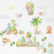 fanquare Dinosaurier auf dem Zug und Heißluftballon Wandtattoo, Bunte Cartoon Dinosaurier mit Wolke Wandaufkleber dekorative Fototapete für Wohnzimmer, Schlafzimmer, Baby-Kinderzimmer