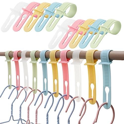 SamHeng 20 Pièces Corde à Linge Crochets de Cintre, Couleurs Aléatoires Portemanteau Crochet Fixe, Ajustable Coupe-Vent Cintre Clips Antidérapant Pinces à Linge Boucles de Suspension