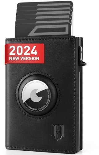 DODENSHA Mens AirTag Wallet, RFID Blocking Leather Smart Pop Up Card Wallet for Men with Coin Pocket, Aluminum Credit Card Holder with ID Window, Magnetic Closure