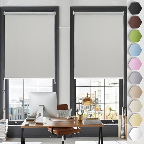 Thermal Blackout Blinds, 105 x 120 cm Adjustable and Lightweight, Roman Shade Blind with Install Accessories For Inside and Outside Recess Fitting, Light Grey