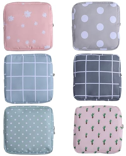 6 Pièces Sac de Rangement de Serviettes Hygiéniques,Trousse à Cosmétiques Portable,pour Le Stockage de Voyage de Cosmétiques,écouteurs,Bijoux(13x13cm)