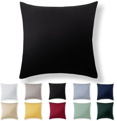Alreya Kissenbezug 80 x 80 cm - Schwarz - 100% Jersey Baumwolle - Kissenhülle für Kissen 80x80 cm, Jersey Kopfkissenbezüge, Superweicher Kissenbezug 80x80 mit Reißverschluss