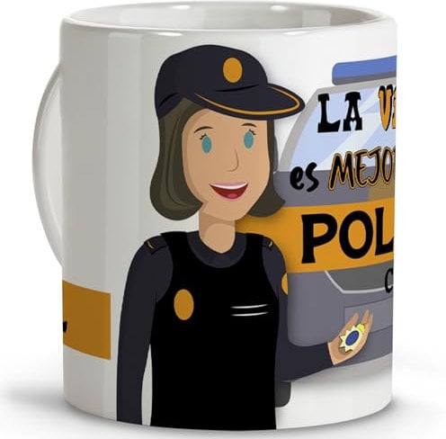 Taza policía nacional. Tazas personalizadas con nombre. Tazas originales para regalar. Regalos originales de policia. Taza cerámica 330 ml.