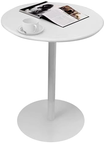 Lanmmraifc Tisch in Barhöhe, runder Bistrotisch mit Metallplatte und stabilem Untergestell für Terrasse, Hinterhof, Esszimmer und Küche, einfache Montage – Weiß (Size : 48x48x56cm)
