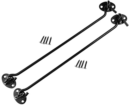 Mimhooy 2 Pack 350mm Black Hook and Eye Latch for Gate, Shed, Garage