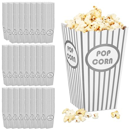 Relaxdays 144 x Popcorntüten, gestreift, schicke Retro-Optik, Kino, Filmabend Zubehör, aus Pappe, Popcornbehälter, Silber/weiß