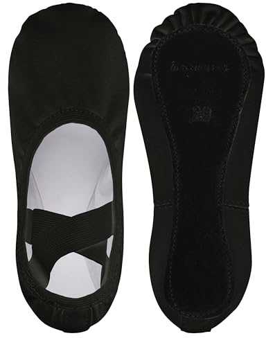 tanzmuster Ballettschuhe Mädchen und Damen - Jona - aus Baumwoll-Stretch - Größe 22-45 - ganze Ledersohle - Ballettschläppchen für Kinder und Erwachsene - Tanzschuhe fürs Ballett