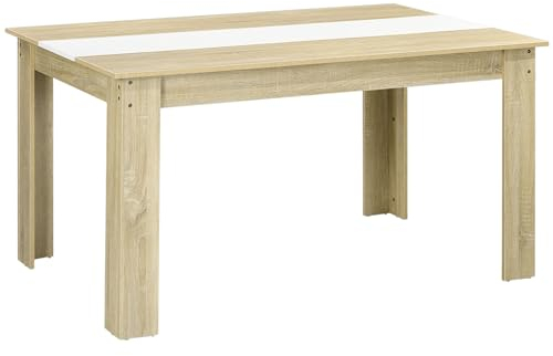 HOMCOM Mesa de Comedor Moderna Mesa de Cocina Rectangular para 4-6 Personas Carga 100 kg para Salón 140x89,5x75 cm Blanco y Roble
