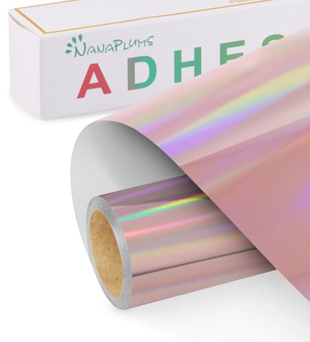 NANAPLUMS Selbstklebendes Vinylfolie Plotter - Holographisches Funkelndes Plotterfolie Vinyl Permanent Rolle, Selbstklebende Folie (Blitzbeschichtung Roségold, 30.5x400cm)
