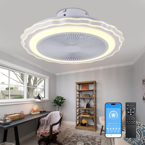 Depuley Ceiling Fan with Light: Bedroom Ceiling Fan - Quiet Motor Ceiling Fans with Lamps Reversible 6Speed - Dimmable Ceiling Lights Fan Flower Shape Acrylic
