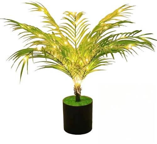 15.7Inch Artificial Plant Table Lamp, LED Turtle Leaf Night Light with Pot, Small Fake Plants Indoor Light USB Rechargeable, Table Top Bonsai for Home Christmas Party Wedding Decor(Areca palm-green)
