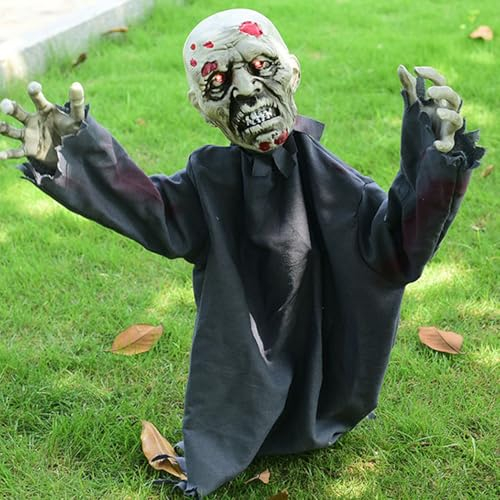 Halloween Figuren Animiert Zombie Mit Sound und Leuchten, Skelett Gruselig Animatronic Horror für Innen Outdoor Garten Party Dekoration