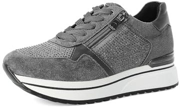 inblu Sneakers Donna con Strass, Lacci e Cerniera Laterale, Scarpe da Ginnastica, Grigio, 39 EU