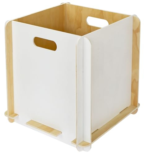 HMF Aufbewahrungsbox aus Holz zum Zusammenstecken | passend für Kallax | 32 x 32 x 32 cm | Weiß