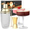 Vemacity Cocktail Set– Glas Cocktail Shaker mit Sieb 450ml | Inkl. 2 Espresso Martini Gläser mit Goldrand, Gold Bar Spoon & Jigger | Elegantes Barkeeper-Set | Mix-Set | Cocktailgläser + Cocktailshaker
