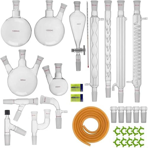 32pcs Lab Glassware Kit 1000ml Organic Chemistry Lab Glassware Set Laboratory Condenser Essential Lab Equipment for Distillations Separation Purificat