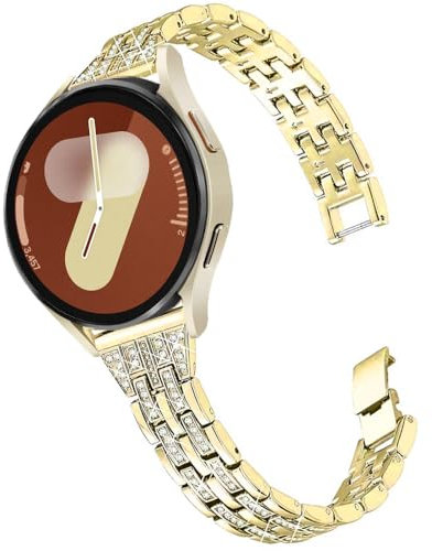 DEALELE Armband Kompatibel mit Samsung Galaxy Watch 7 / FE / 6/6 Classic / 5/5 Pro / 4/4 Classic / 3 41mm, 20mm Glitzer Diamant Metall Ersatz Armbänder für Huawei GT3 / GT2 42mm, Gold