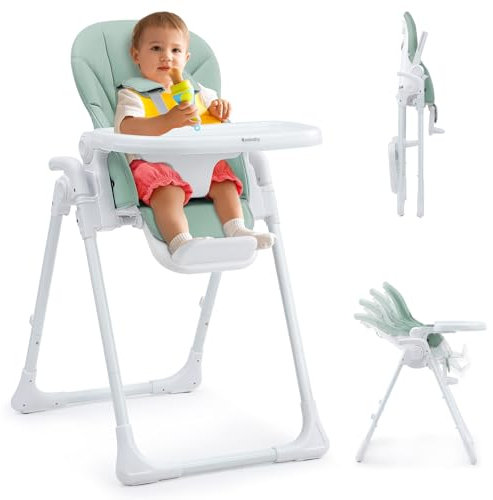 Hochstuhl Baby Klappbar Kinderstuhl 6 Höhen Kinderhochstuhl Kombihochstuhl Babyhochsitz Verstellbare Rückenlehne (Grün)