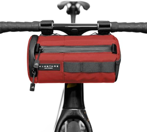 ALMSTHRE Signature Bar Bag – Rust Red | Hard-Shell Bike Handlebar Bag with Waterproof Zippers & Adjustable Straps | Lightweight Bicycle Handlebar Bag, Compatible with Road, Gravel & MTB Bikes