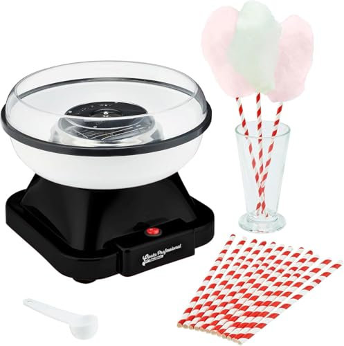 Cooks Professional Retro Edition Candy Floss Maker with Sticks | Carnival Funfair Style Cotton Candy Sweet Machine with Efficient Halogen Heating, Splash Guard & One Button Operation | Black
