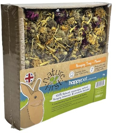 HAPPYPET Edible Flower Foraging Tray for Small Animals 100% Natural Feed | 100% natural edible flower foraging tray – non-toxic, healthy snacking and gnawing for rabbits, guinea pigs & hamsters
