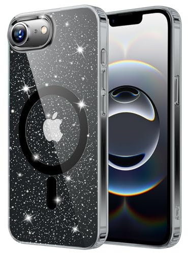 ÁRBOLORO Glitzer Hülle für iPhone 16e, Kompatibel mit MagSafe, Bling Glitter Handyhülle Niedliche Glitzern Schutzhülle Stoßfest Sturzschutz Case für Frauen und Mädchen, Schwarz