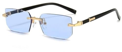Lunettes de soleil sans monture rectangulaires rétro sans monture verres colorés lunettes de soleil teintées pour hommes et femmes lunettes d'ombrage UV, bleu, Taille unique