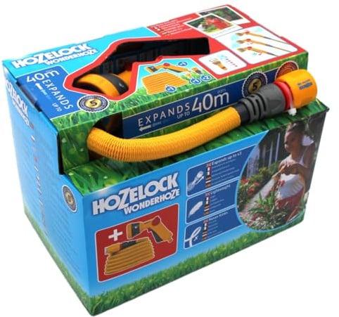 HOZELOCK - Wonderhoze Expanding Hose 40m : Flexible Hose, Stretches up to 3X Original Length | with 2 Aquastop Fittings and Multispray Gun: Ready to Use