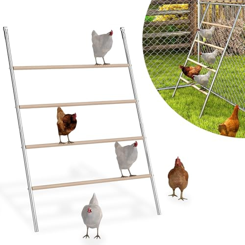 ACXIN Escalera para gallinas de 4 niveles, 140 x 105 cm, percha para gallinas, juguete de madera y tubo galvanizado, accesorios para gallinero