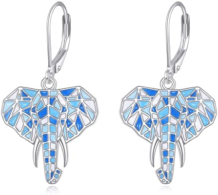 Elefanten Ohrringe Hängend S925 Sterling Silber Emaille Elefant Leverback Ohrringe Schmuck Geschenke für Frauen Damen