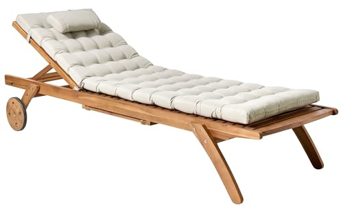 Beliani Outdoor Garden Patio Poolside Lounger Sunbed Wood Natural Cushion Taupe Cesana
